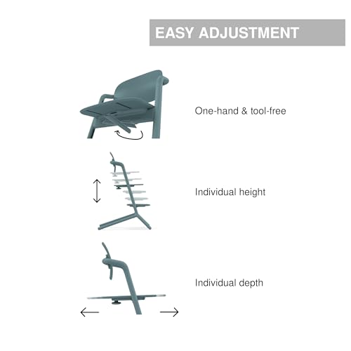 Cybex LEMO Toddler High Chair with Modern Design, Easy One Hand Depth and Height Adjustment, Anti-Top Wheels, and Easy Assembly, Convertible to Adult Chair – Stone Blue - Image 3