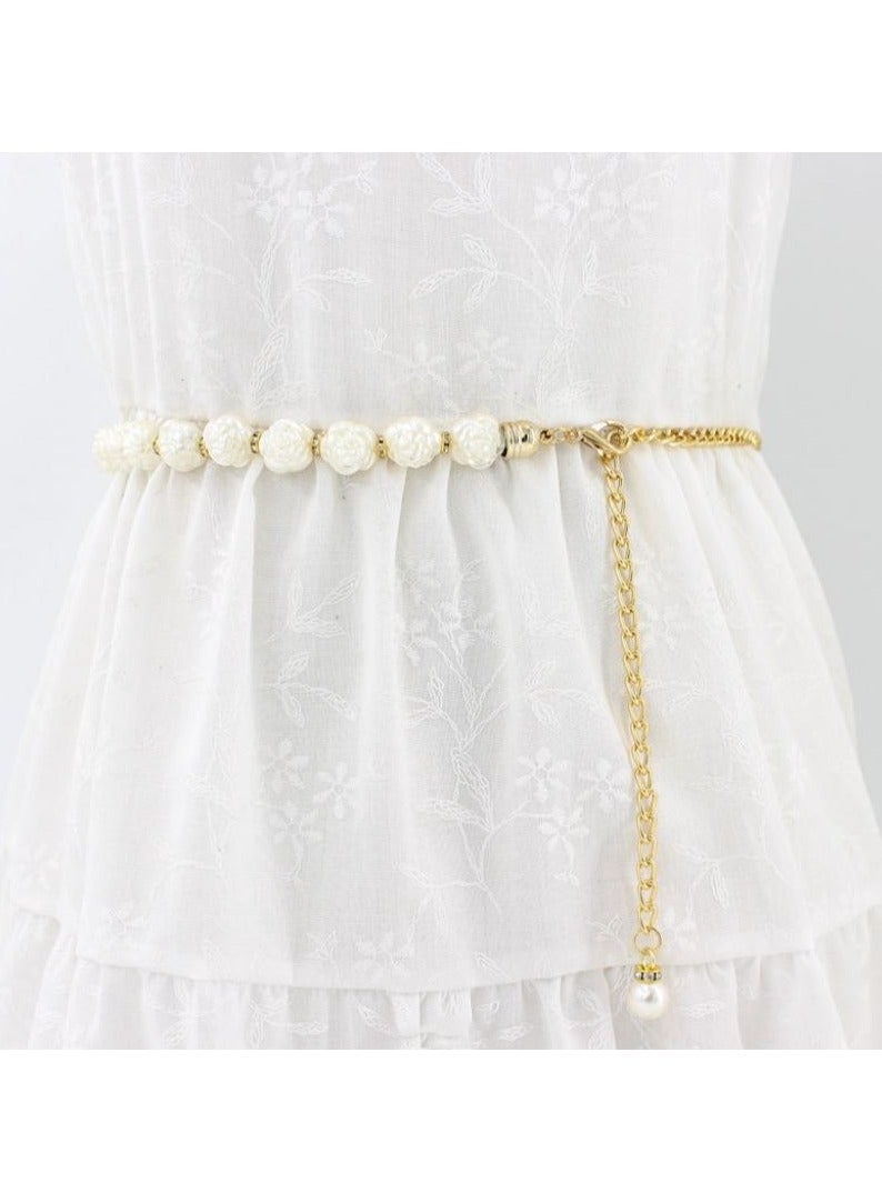 KUYING New Womens Pearl Fashion Versatile Decorative Dress Summer Skirt Small Belt 