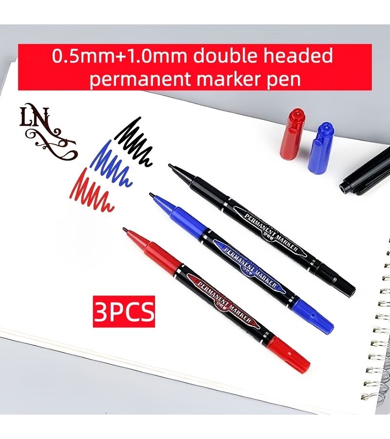 3 Pieces Double Tip Non Erasable Permanent Markers Black 0.5mm And 1.0mm Line Width Fine Tip Quick Dry Ink For Drawing Doodling Signatures Marking Art Projects - Image 4