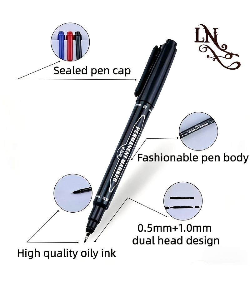 3 Pieces Double Tip Non Erasable Permanent Markers Black 0.5mm And 1.0mm Line Width Fine Tip Quick Dry Ink For Drawing Doodling Signatures Marking Art Projects - Image 3