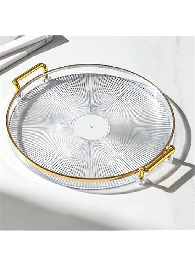 هوكور صينية تقديم دائرية من هوكور، صواني تقديم مزخرفة بمقابض لطاولة القهوة، صينية بلاستيكية مستديرة بتصميم عثماني لغرفة المعيشة والحمام (شفاف)، أكريليك - Image 1