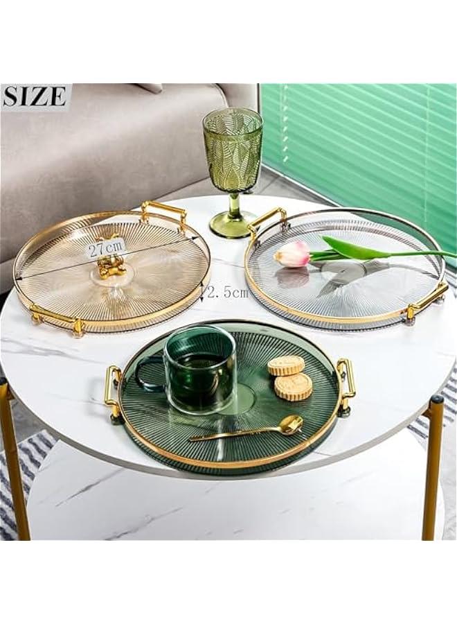 هوكور صينية تقديم دائرية من هوكور، صواني تقديم مزخرفة بمقابض لطاولة القهوة، صينية بلاستيكية مستديرة بتصميم عثماني لغرفة المعيشة والحمام (شفاف)، أكريليك - Image 2