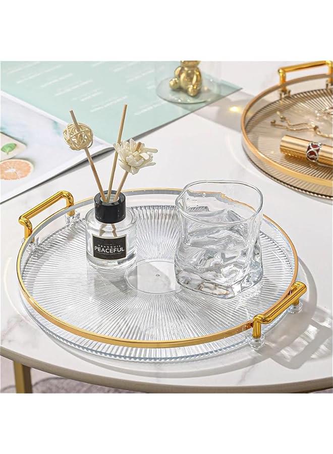 هوكور صينية تقديم دائرية من هوكور، صواني تقديم مزخرفة بمقابض لطاولة القهوة، صينية بلاستيكية مستديرة بتصميم عثماني لغرفة المعيشة والحمام (شفاف)، أكريليك - Image 3