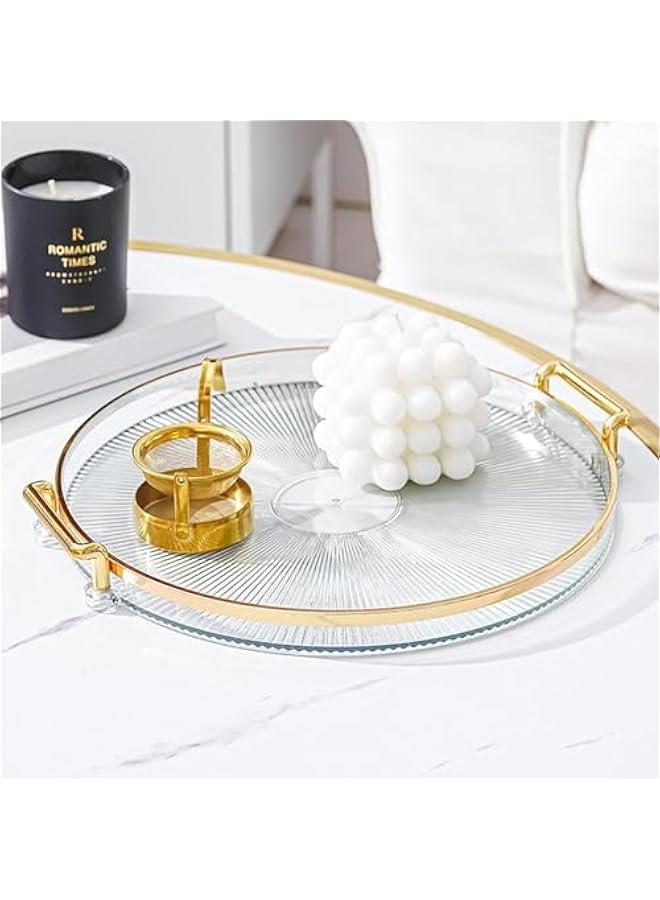 هوكور صينية تقديم دائرية من هوكور، صواني تقديم مزخرفة بمقابض لطاولة القهوة، صينية بلاستيكية مستديرة بتصميم عثماني لغرفة المعيشة والحمام (شفاف)، أكريليك - Image 4