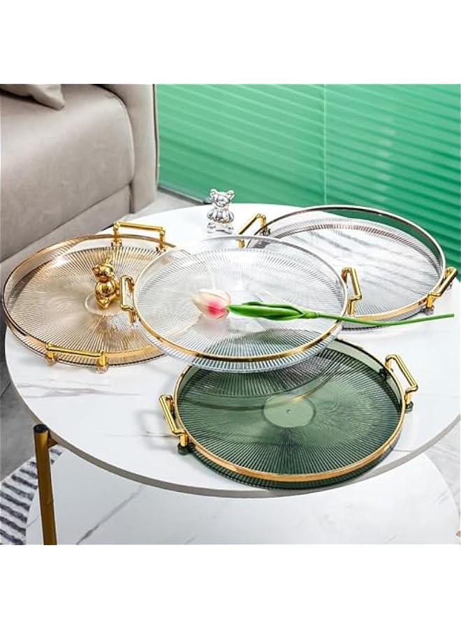 هوكور صينية تقديم دائرية من هوكور، صواني تقديم مزخرفة بمقابض لطاولة القهوة، صينية بلاستيكية مستديرة بتصميم عثماني لغرفة المعيشة والحمام (شفاف)، أكريليك - Image 5