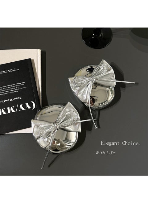 Electroplated Three-Dimensional Bow For Airpods Max2 Protective Cover For Apple Headset Ear Cap Ear Mask Earphone Case-Color:Electroplated Silver Stereo Bow-Applicable Model:Airpods Max/Airpods Max2