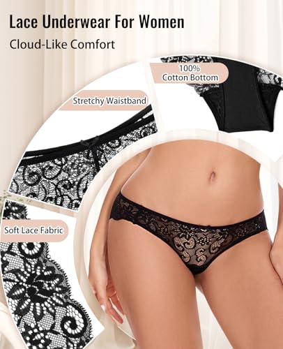 Sunm Boutique Sexy Underwear for Women, Cheeky Womens Lace Panties, Seamless Bikini for Ladies (Medium, 6 Pack - Black/Blue/Red/Hot Pink/Nude/White) - Image 3