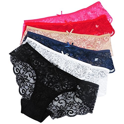 Sunm Boutique Sexy Underwear for Women, Cheeky Womens Lace Panties, Seamless Bikini for Ladies (Medium, 6 Pack - Black/Blue/Red/Hot Pink/Nude/White) - Image 1