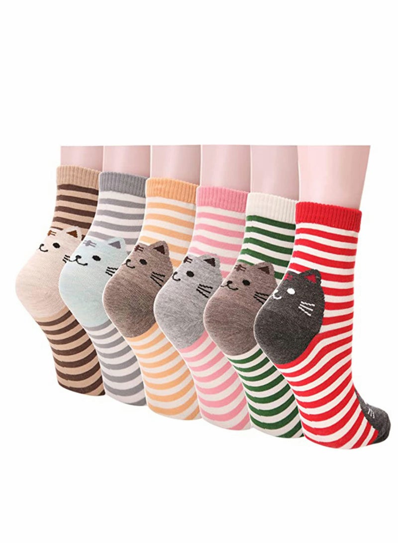 Suntown Women Socks, Girl Cartoon Animal Cute Casual Cotton Novelty Crew Socks, Winter Athletic Socks, Warm Hiking Soft Thick Mid Calf Socks Gifts, Running Socks for Running, Cycling, Sports (6 Pairs) - Image 1