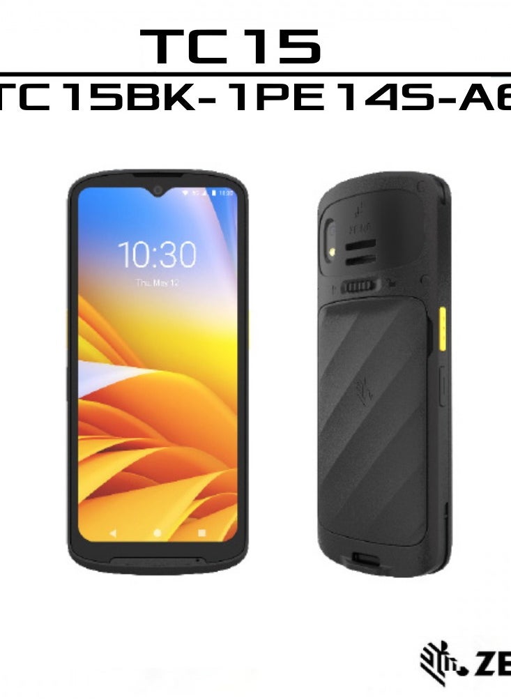 ZEBRA TC15 Rugged Mobile Computer, 6.5" HD+ Display, 4GB RAM, 64GB Storage, 2D Imager, Wi-Fi, 5G Network, SE4710, USB-C, NFC, GPS, Android 11 OS, 5000mAh Battery Capacity, Black | TC15BK-1PE14S-A6