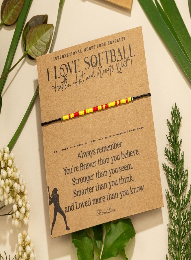 RareLove Softball Bracelet Gifts-I Love Softball Morse Code Beaded Bracelets for Team Women Player,Granddaughter, Daughter Yellow Red Pony Beads - Image 3