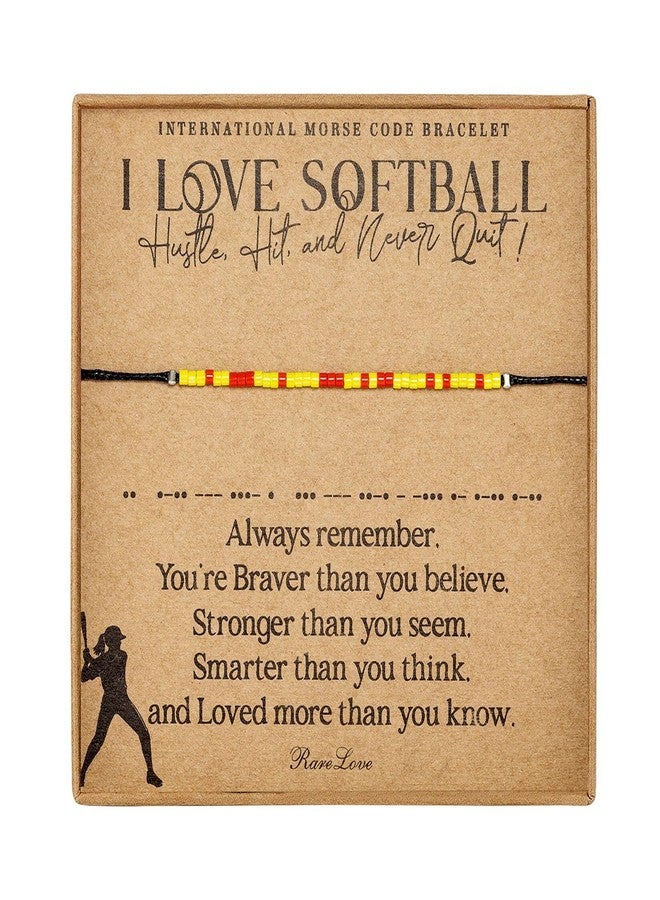 RareLove Softball Bracelet Gifts-I Love Softball Morse Code Beaded Bracelets for Team Women Player,Granddaughter, Daughter Yellow Red Pony Beads - Image 1