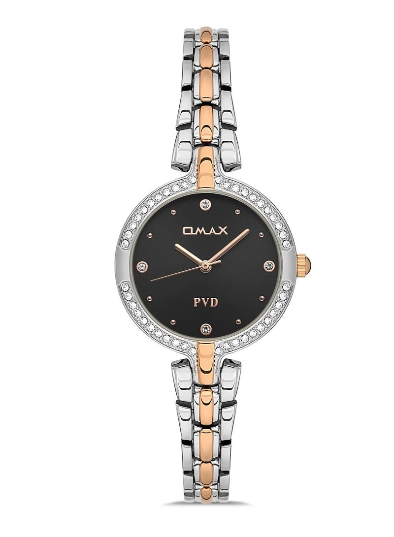 OMAX Omax Women's Luxury Wrist Watch, Watches for Women, Stainless Watches, Steel Gold Luxury Band, Black Dial, Waterproof Watch, 1 Year Warranty - Image 1