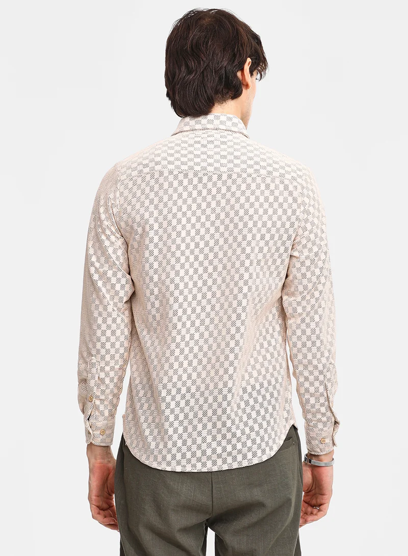 Campus Sutra Men's Saltbox Beige Checkered-Textured Shirt
