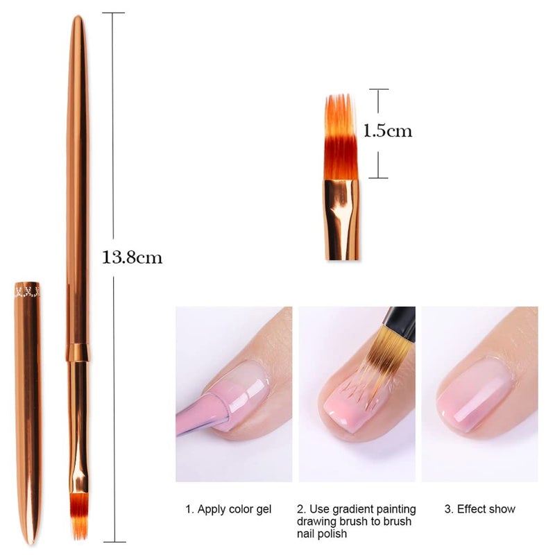 SILPECWEE 1Pc Kolinsky Nail Art Brushes, Ombre Nail Brush Rose Gold Acrylic Nail Design Tool Gradient Color Painting Pen Professional Manicure Brushes Nail Art Tools - Image 2