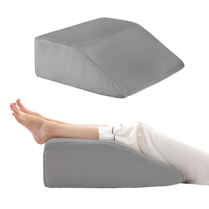 LEG ELEVATION PILLOWS LEG PILLOWS FOR SLEEPING COOLING GEL MEMORY FOAM TOP WEDGE PILLOW FOR LEGS LEG WEDGES FOR CIRCULATION SWELLING AFTER SURGERY REMOVABLE COVER 10 INCH GREY