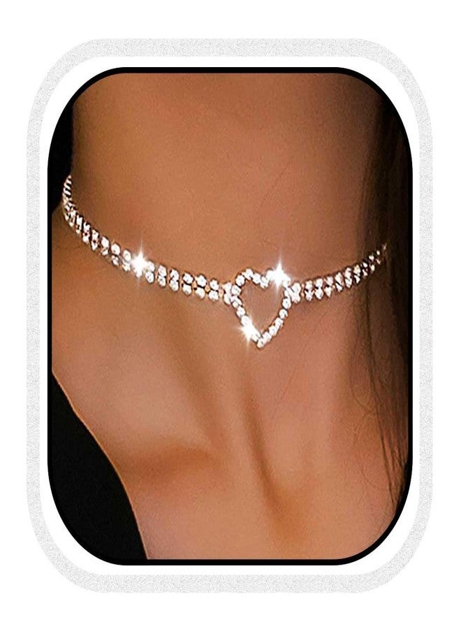CLOACE Rhinestone Choker Necklaces Silver Heart Necklace Sparkly Tennis Chain Party Prom Neck Jewelry for Women - Image 1
