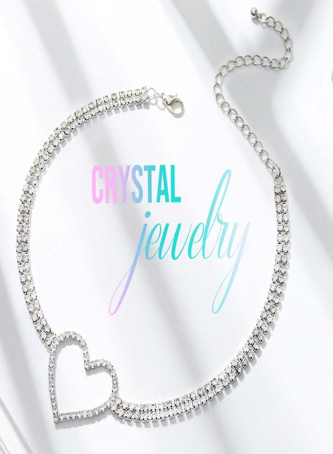 CLOACE Rhinestone Choker Necklaces Silver Heart Necklace Sparkly Tennis Chain Party Prom Neck Jewelry for Women - Image 2
