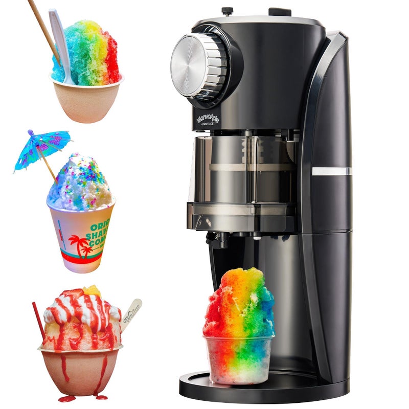 Shaved Ice Machine  Snow Cone Machine Equipped With Stainless Steel Blade Adjustment Knob to Freely Adjust the Thickness of the Snowflakes and 2 Reusable Plastic Ice Mold Cup