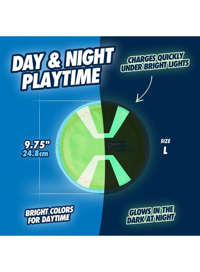 Chuckit! Max Glow Paraflight Flying Disc Dog Toy - Water Floating Flyer - Durable Nylon Construction with Soft Rubber Edges - For Medium and Large Dogs - Size Large - 9.75" L x 9.75" W - Pack of 1 - Image 4