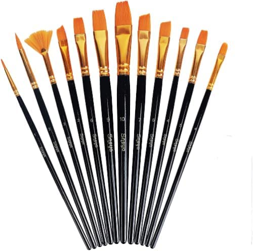 SCHMIDT Acrylic Paint Brushes Set 12 Pcs Nylon Hair Professional Assorted Paint Brushes Artist Kids and Adults to Create Art Acrylic Oil Watercolor, Body Face Painting Kits - Image 1