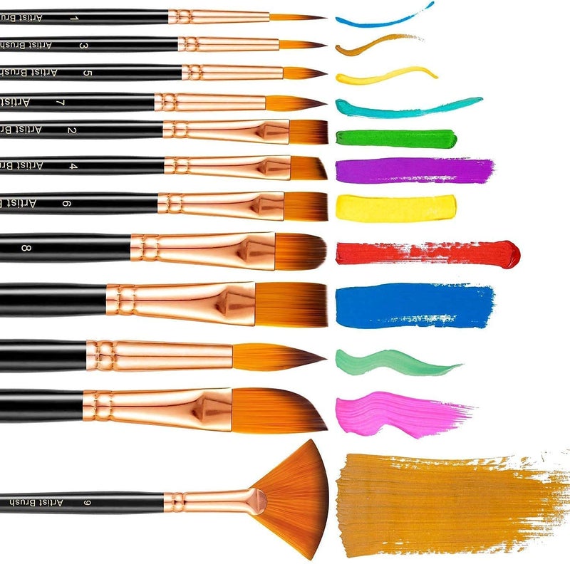 SCHMIDT Acrylic Paint Brushes Set 12 Pcs Nylon Hair Professional Assorted Paint Brushes Artist Kids and Adults to Create Art Acrylic Oil Watercolor, Body Face Painting Kits - Image 2
