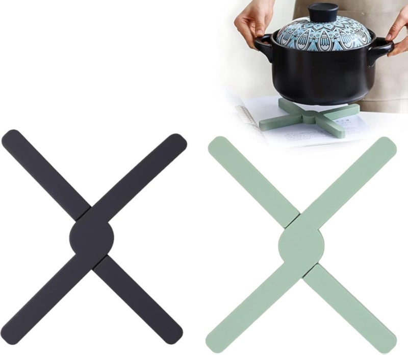 Silicone Hot Pot Holder, X Shape Foldable Hot Pot Holder, Non-Slip Heat Resistant Pot Holder, Silicone Mat for Kitchen Countertop and Dining Table, Pan Protectors for Kitchen Counter (1)
