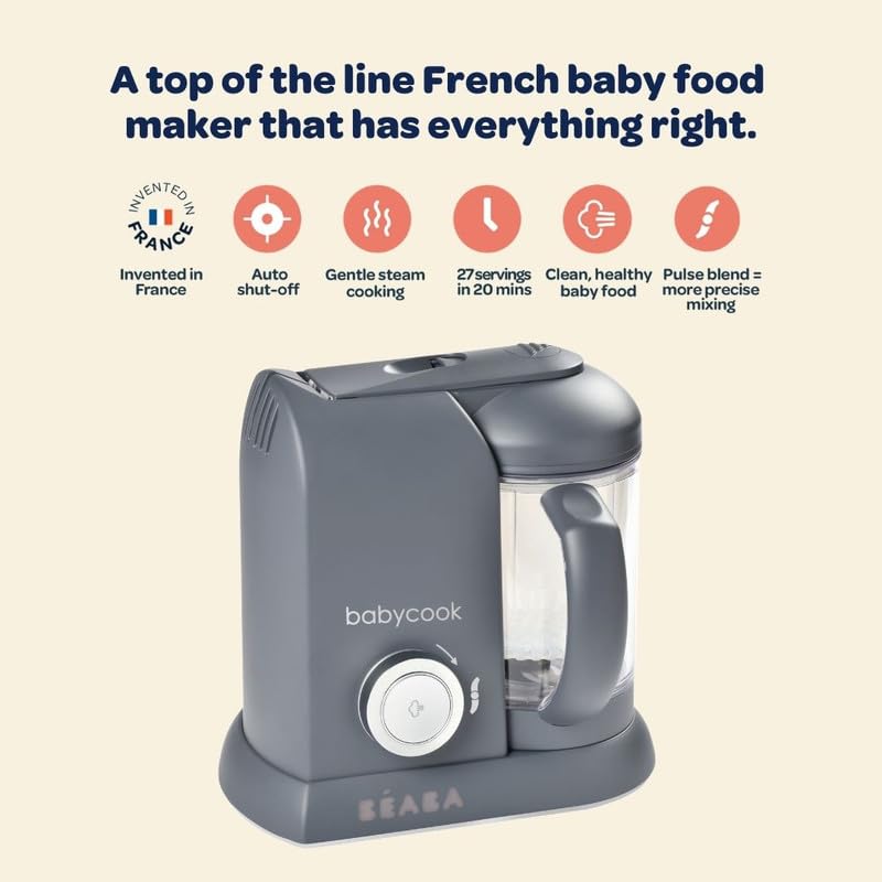 Baba BEABA Babycook Solo 4 in 1 Baby Food Maker, Baby Food Processor, Steam Cook + Blend, Lrg Capacity 4.5 Cups 27 Servings in 20 Mins, Cook Healthy Baby Food at Home, Dishwasher Safe, Cloud - Image 2