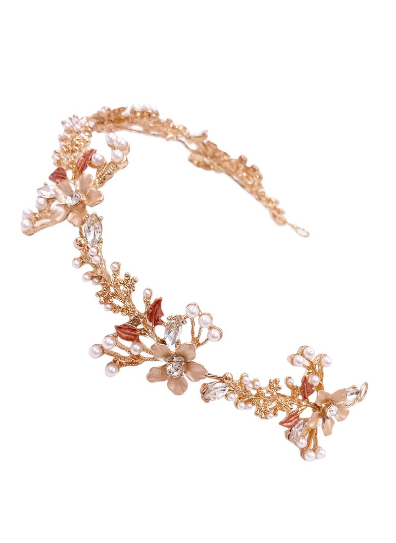 Lizzie Kay Lizzie Kay Pink Floral Hair Vine Drape Crystal Headpiece Wedding Bridesmaid Bridal Women 