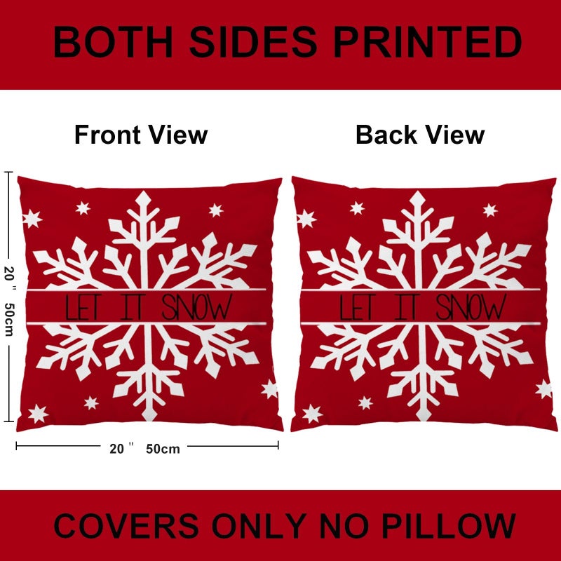 EZVING 20x20 Christmas Pillow Covers  Let It Snow Winter Merry Christmas Decorative Pillow Covers 20 Inch Square Double Sides Print Pillowcases Soft Velvet for Couch Sofa Indoor Outdodor Decor - Image 2