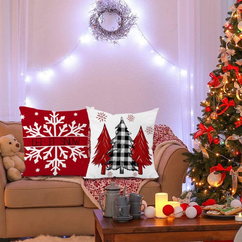 EZVING 20x20 Christmas Pillow Covers  Let It Snow Winter Merry Christmas Decorative Pillow Covers 20 Inch Square Double Sides Print Pillowcases Soft Velvet for Couch Sofa Indoor Outdodor Decor - Image 5