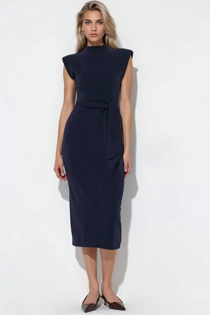 BUSEM Sleeveless Fitted Midi Dress With Tie Detail