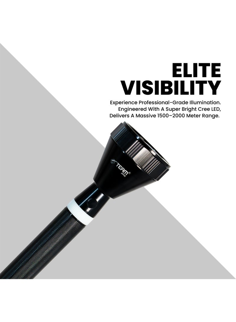 Team Rechargeable LED Flashlight – Super Bright CREE LED, 1500–2000m Long Range, Heavy‑Duty Hunting Torch, Shock‑Resistant 5×D Battery Light with Carry Belt – 8Hr Runtime, NI‑CD Battery - Image 3