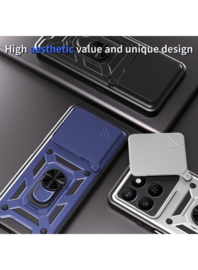 Shunjia Sliding Window Case, Shockproof Rugged Armor with Sliding Camera Cover & 360° Ring Kickstand, Compatible with Honor X7d (Green) - Image 2