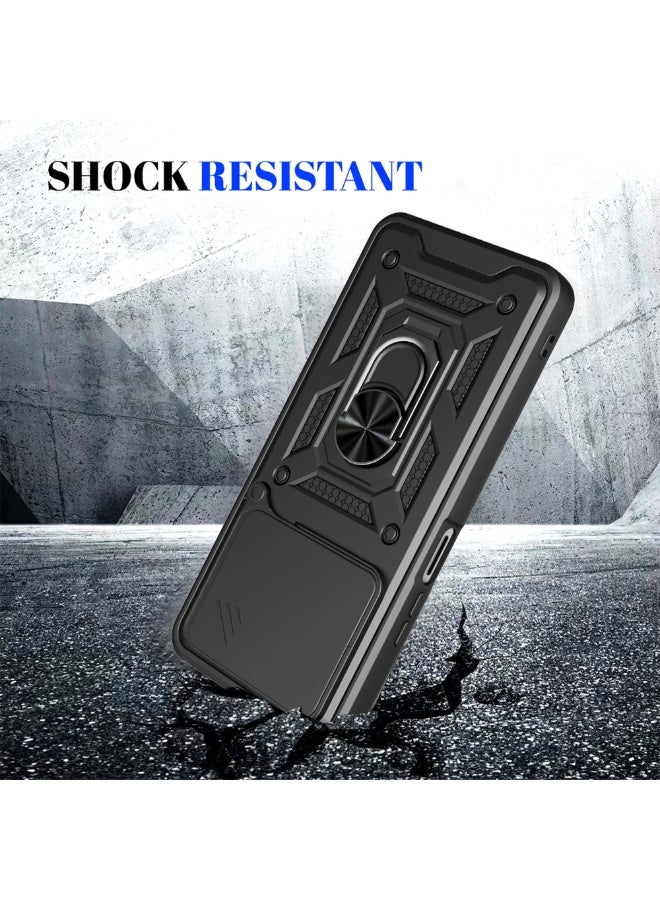 Shunjia Sliding Window Case, Shockproof Rugged Armor with Sliding Camera Cover & 360° Ring Kickstand, Compatible with Honor X7d (Green) - Image 4