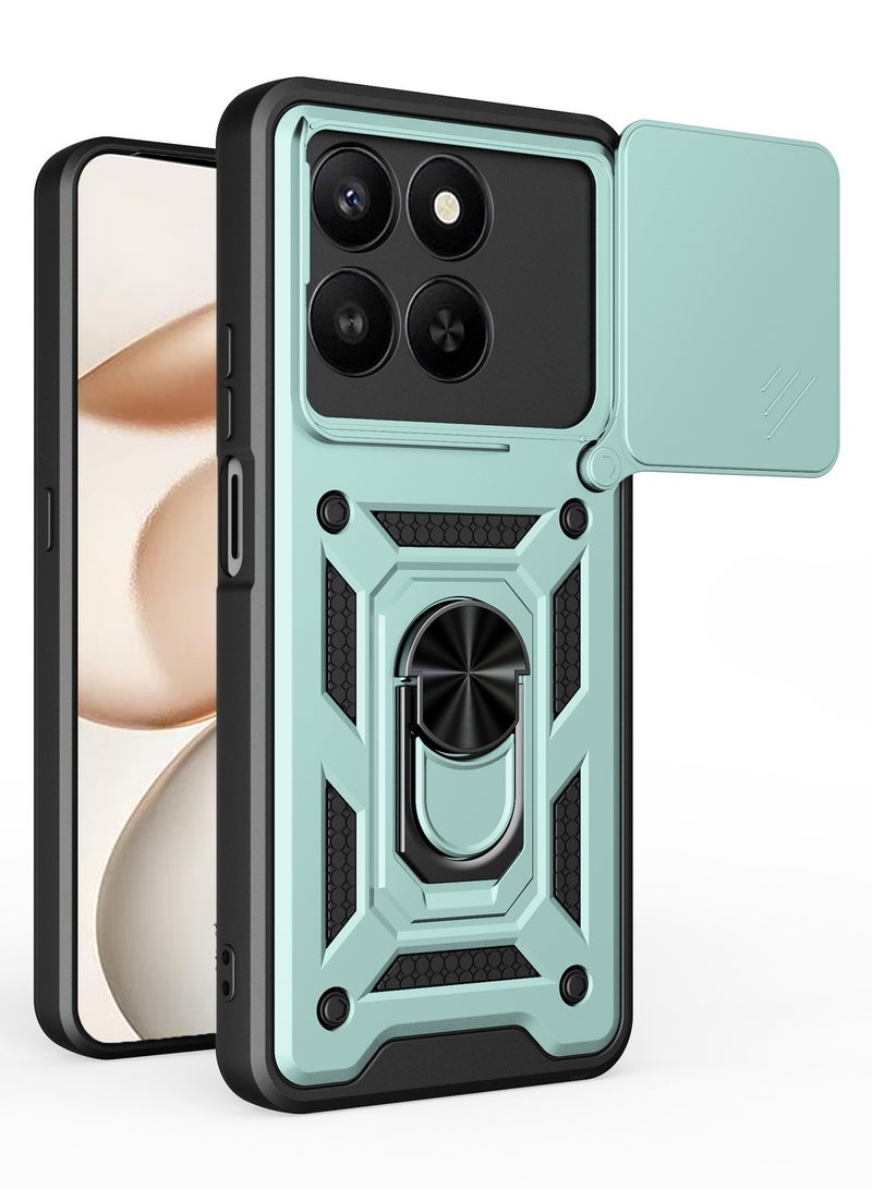Shunjia Sliding Window Case, Shockproof Rugged Armor with Sliding Camera Cover & 360° Ring Kickstand, Compatible with Honor X7d (Green) - Image 1
