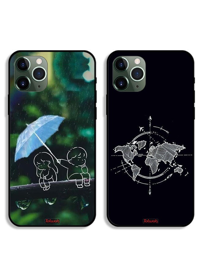 Tolwak Two Cases For Apple iPhone 11 Pro Max Protective Covers Couple Abstract Art and Compas  - Image 1