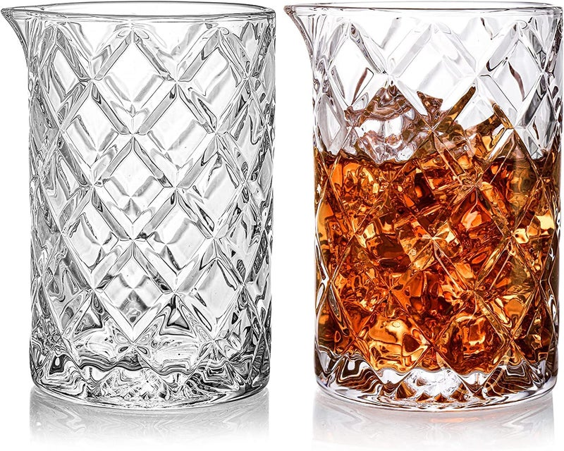Tebery Tebery 2 Pack Crystal Cocktail Mixing Glass 22Oz Thick Bottom Seamless Bar Mixing Pitcher Professional Quality 