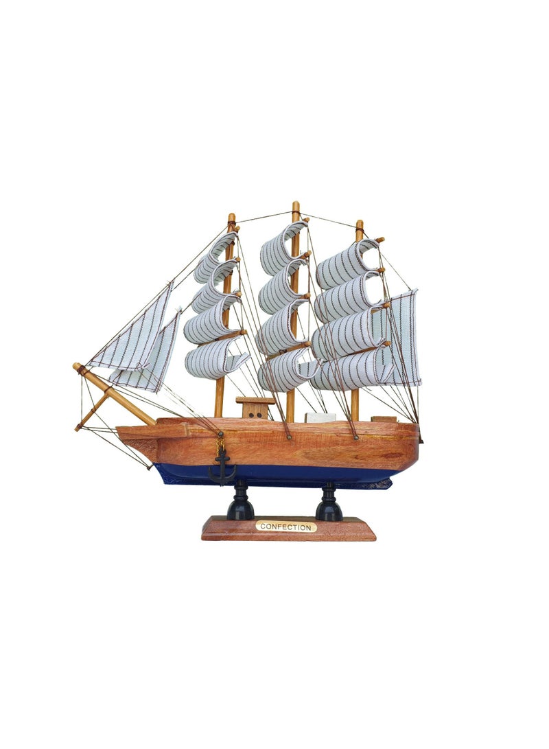 Handmade wooden sailboat made of wood and fabric, brown, size 22 x 22 cm - Image 1