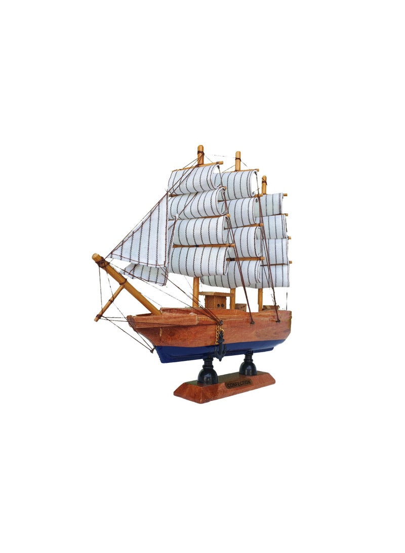 Handmade wooden sailboat made of wood and fabric, brown, size 22 x 22 cm - Image 2