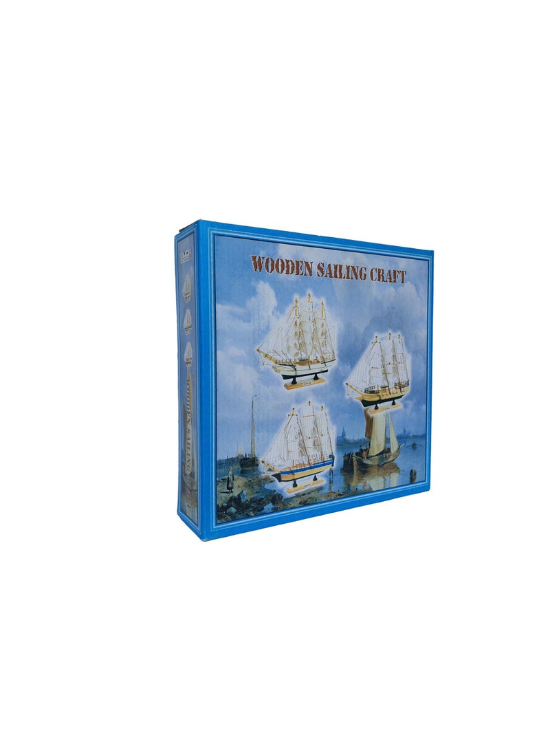 Handmade wooden sailboat made of wood and fabric, brown, size 22 x 22 cm - Image 3