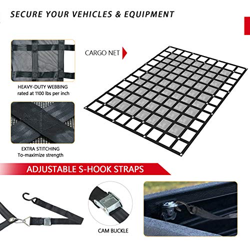 Surmount Way Surmountway Cargo Net for Pickup Truck Bed with Mesh(96" x 80"), Truck Bed Cargo Net Capacity 1100LBS, Heavy Duty Cargo Nets with Adjustable Cam Buckles & S-Hooks, Truck Cargo Net for Trailer Trucks - Image 5