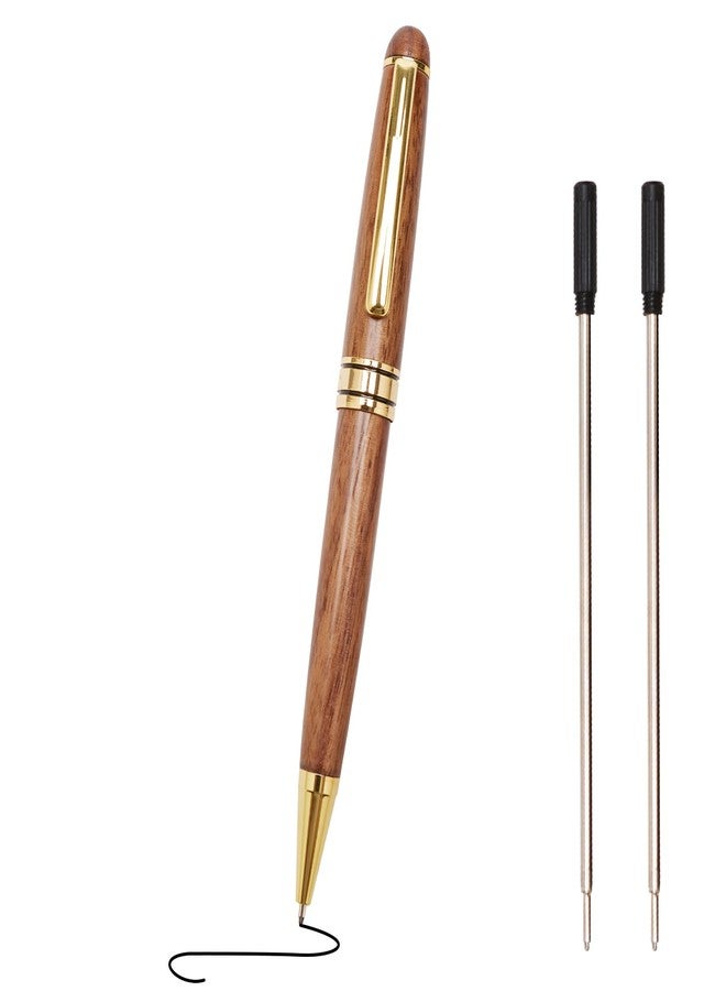Renawe Luxury Walnut Wood Fancy Ballpoint Pen for Men Writing Journaling Pen Set with 2 Black Ink Refills and Gift Box Cool Journal Business Pens Elegant Vintage Wooden Professional Executive Twist Pen - Image 1