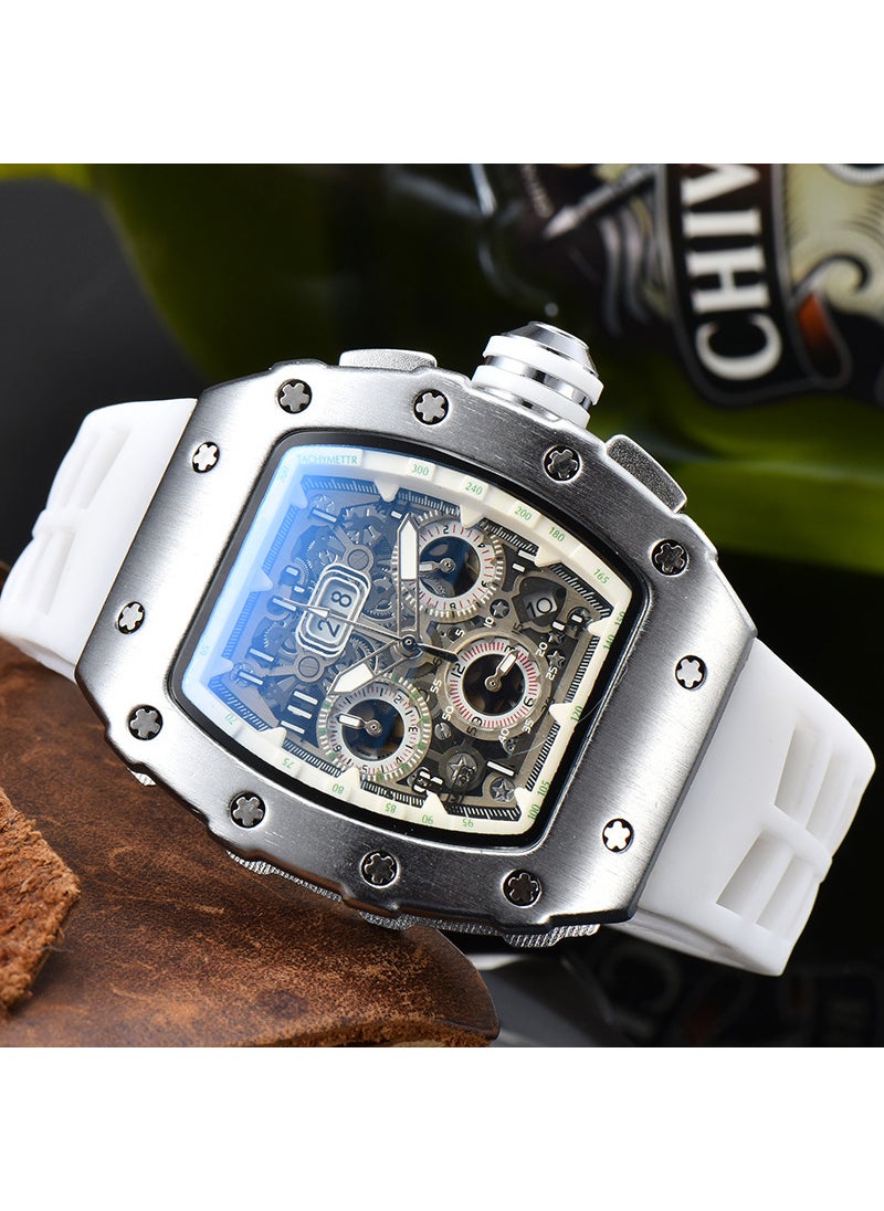 Generic Vintage Minimalist Mechanical Sports Watch Men White Silver 