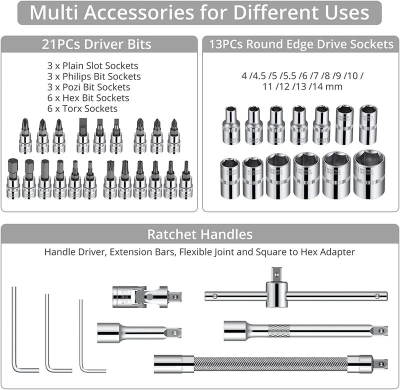 Radha Kishan Chrome Vanadium Steel 46 In 1 Pcs Tool Kit & Hand Tool Kit Wrench Set Multi Purpose Combination Tool Case Precision Socket Set - Multicolor  - Image 2