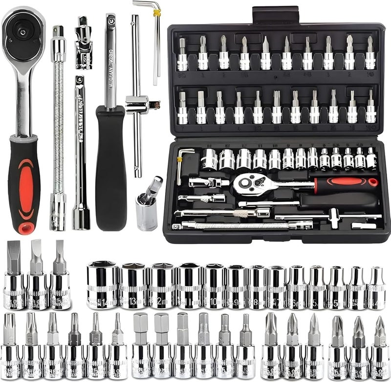 Radha Kishan Chrome Vanadium Steel 46 In 1 Pcs Tool Kit & Hand Tool Kit Wrench Set Multi Purpose Combination Tool Case Precision Socket Set - Multicolor  - Image 1
