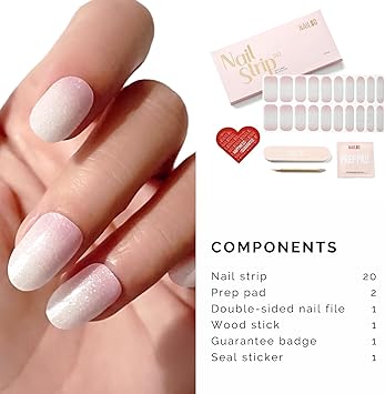 NAILOG Semi Cured Gel Nail Strips Glossy Long Lasting Soft Gel Finish 20 Extra Long Stickers WrapsFrench Gleam - Image 5