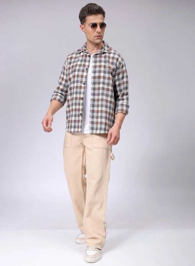The Indian Garage Co Men Relaxed Fit Checkered Full Sleeves Cutaway Collar Resort Wear Shirt