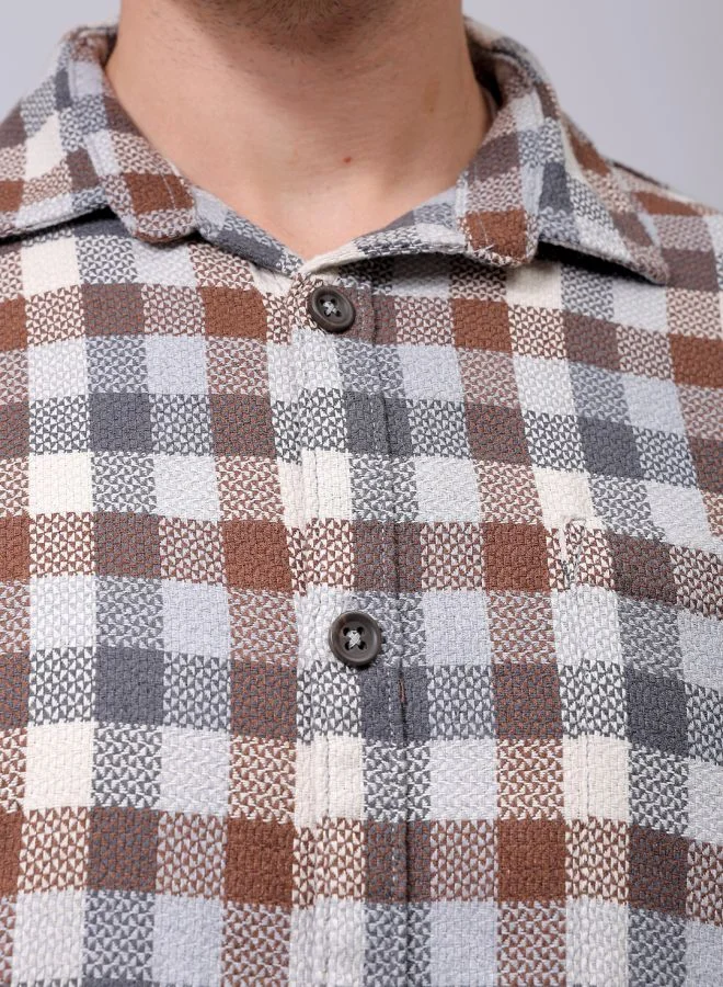 The Indian Garage Co Men Relaxed Fit Checkered Full Sleeves Cutaway Collar Resort Wear Shirt