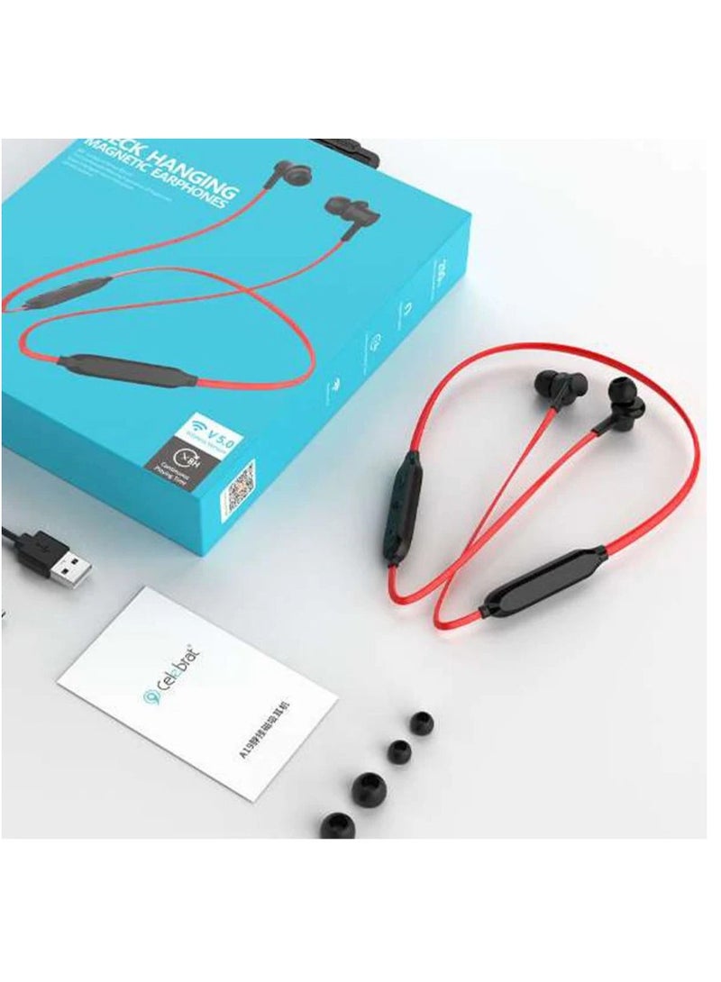Celebrat A19 Bluetooth Wireless Neckband Sport Earphones - Red - Image 3